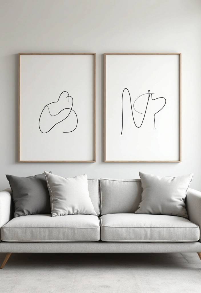 27 Living Room Art Above Couch Ideas That Look Balanced and Elegant - 9. Simple Line Drawings