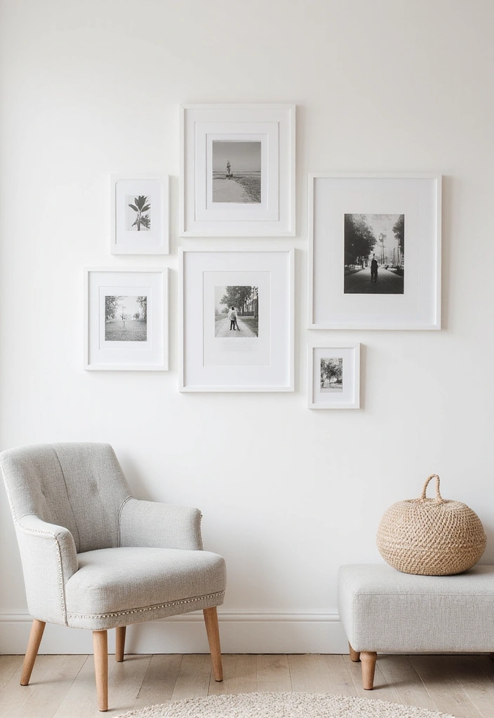 27 Living Room Showcase Ideas That Highlight Your Decor Beautifully - 5. Minimalist Gallery Wall