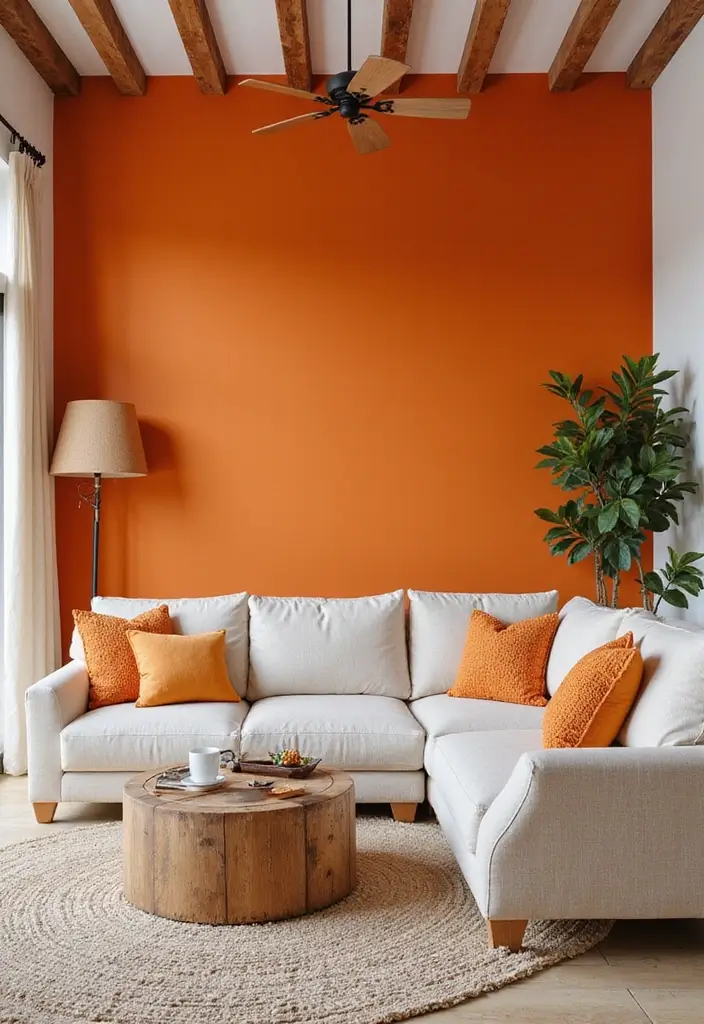 27 Mediterranean Living Room Ideas That Feel Bright and Breezy - 15. Bright Accent Walls