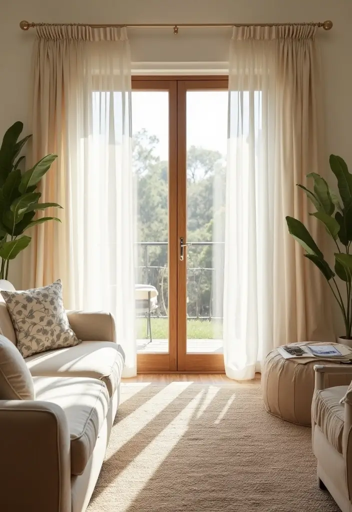 27 Mediterranean Living Room Ideas That Feel Bright and Breezy - 17. Airy Curtain Treatments