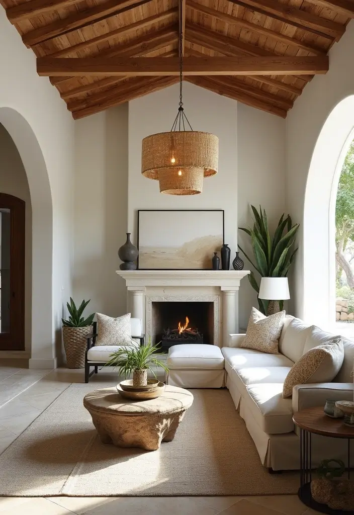 27 Mediterranean Living Room Ideas That Feel Bright and Breezy - 19. Light Fixtures with Character