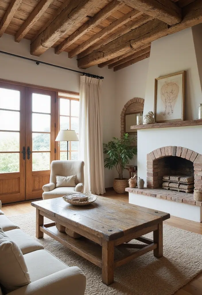 27 Mediterranean Living Room Ideas That Feel Bright and Breezy - 2. Weathered Wood Accents