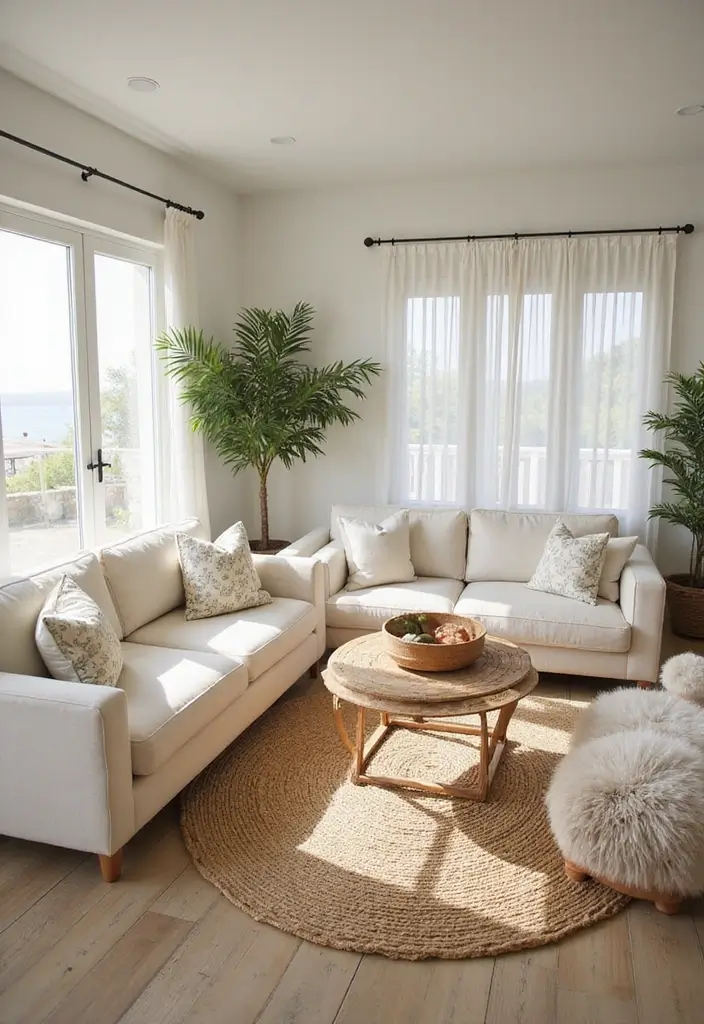 27 Mediterranean Living Room Ideas That Feel Bright and Breezy - 3. Natural Fiber Rugs
