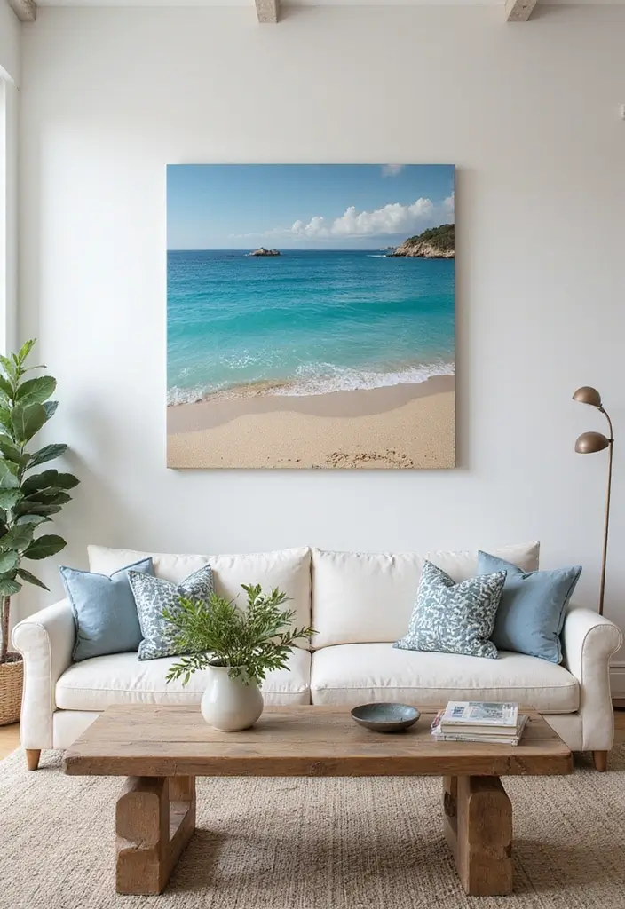 27 Mediterranean Living Room Ideas That Feel Bright and Breezy - 6. Coastal Artwork