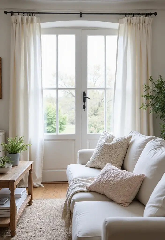 27 Mediterranean Living Room Ideas That Feel Bright and Breezy - 7. Light and Airy Fabrics