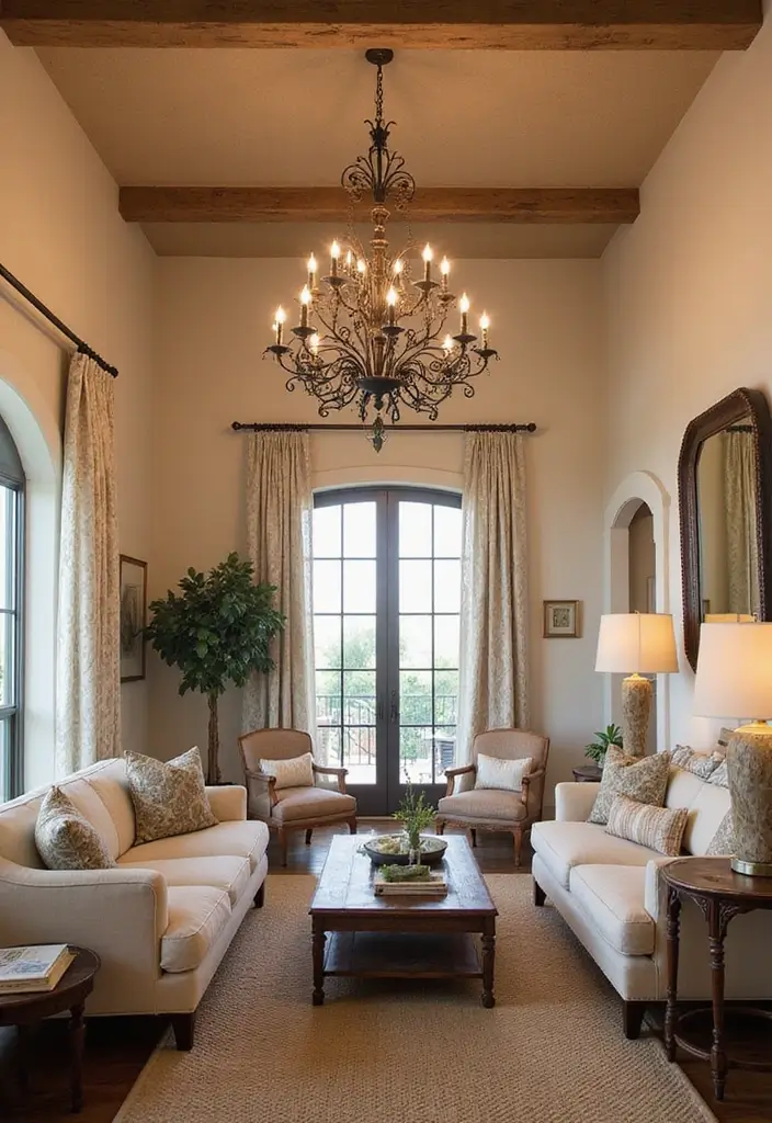27 Mediterranean Living Room Ideas That Feel Bright and Breezy - 8. Statement Light Fixtures