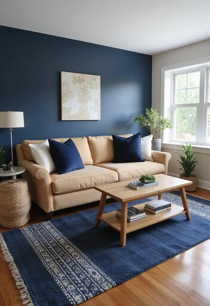 27 Navy and Tan Living Room Ideas That Feel Classic and Warm - 1. Coastal Elegance with Navy Accents