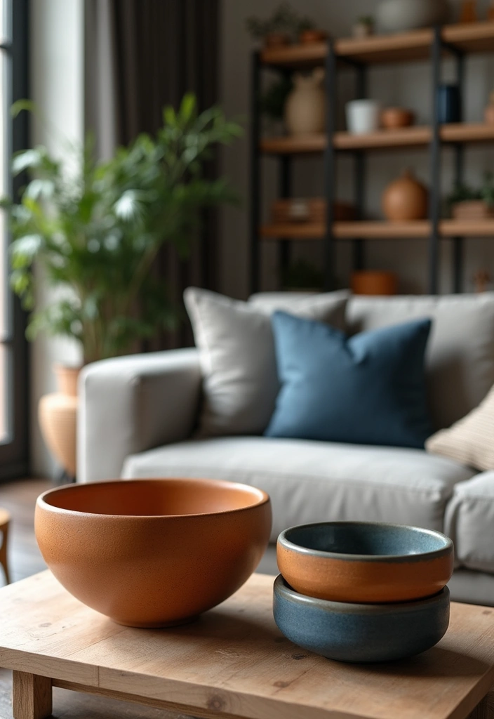 27 Navy and Tan Living Room Ideas That Feel Classic and Warm - 18. Intriguing Decorative Bowls