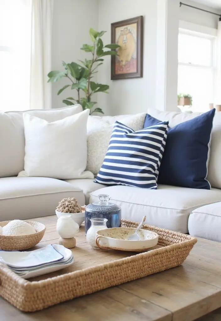 27 Navy and Tan Living Room Ideas That Feel Classic and Warm - 2. Nautical Touches with Decor