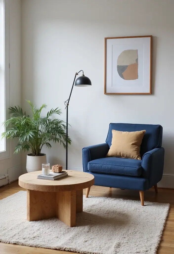 27 Navy and Tan Living Room Ideas That Feel Classic and Warm - 23. Statement Furniture