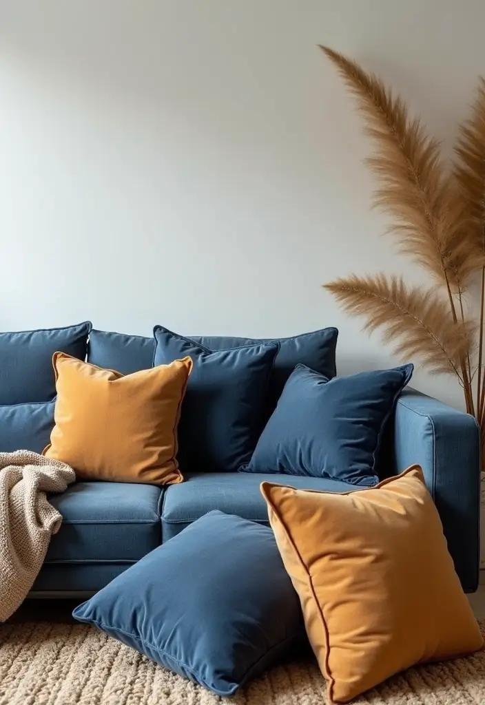 27 Navy and Tan Living Room Ideas That Feel Classic and Warm - 24. Emphasizing Comfort with Soft Furnishings