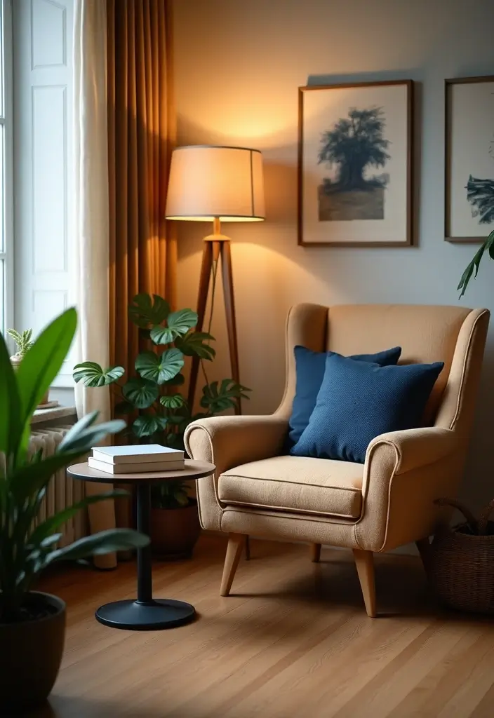 27 Navy and Tan Living Room Ideas That Feel Classic and Warm - 6. Cozy Reading Nooks