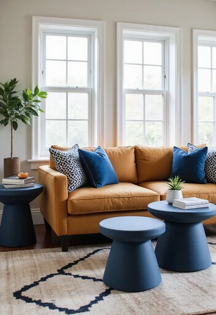27 Navy and Tan Living Room Ideas That Feel Classic and Warm - 8. Accent Furniture Pieces