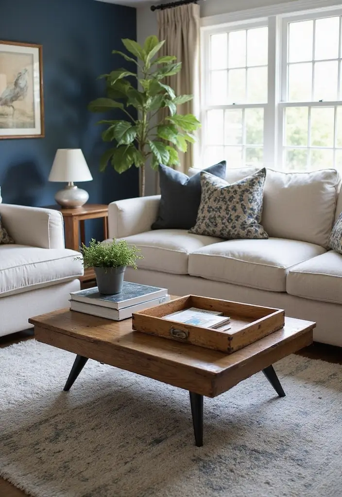 27 Navy and Tan Living Room Ideas That Feel Classic and Warm - 9. Stylish Coffee Tables