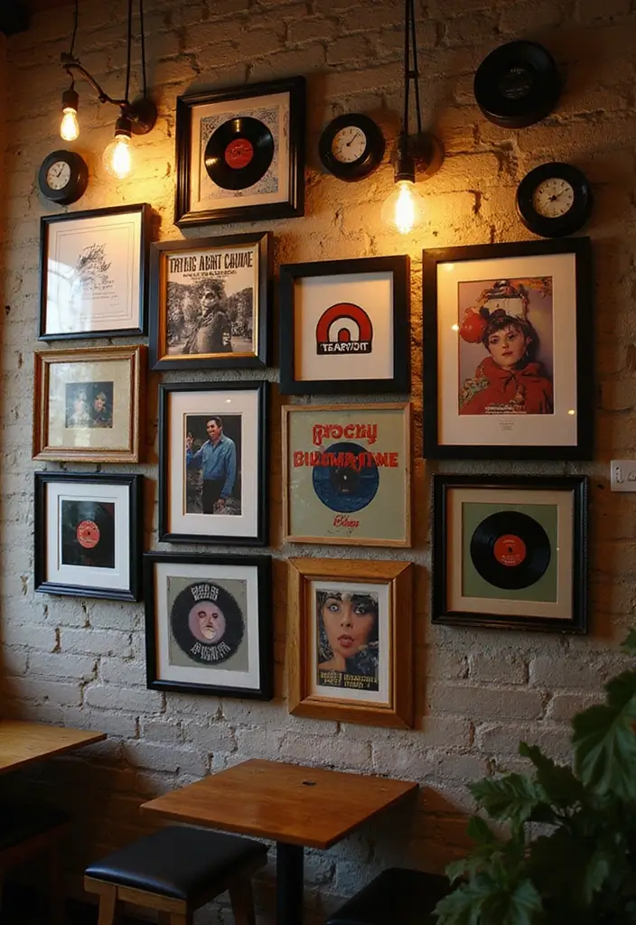 27 Rock n Roll Living Room Ideas That Feel Bold and Vintage - 1. Vinyl Wall Art Masterpieces