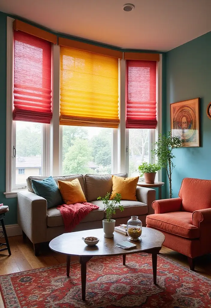 27 Rock n Roll Living Room Ideas That Feel Bold and Vintage - 13. Funky Window Treatments