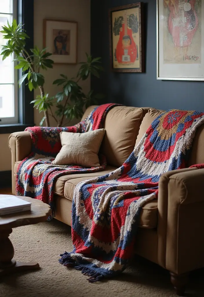 27 Rock n Roll Living Room Ideas That Feel Bold and Vintage - 15. Musical Themed Throw Blankets