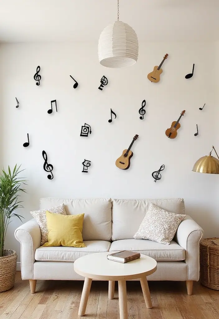 27 Rock n Roll Living Room Ideas That Feel Bold and Vintage - 25. Musical Wall Decals