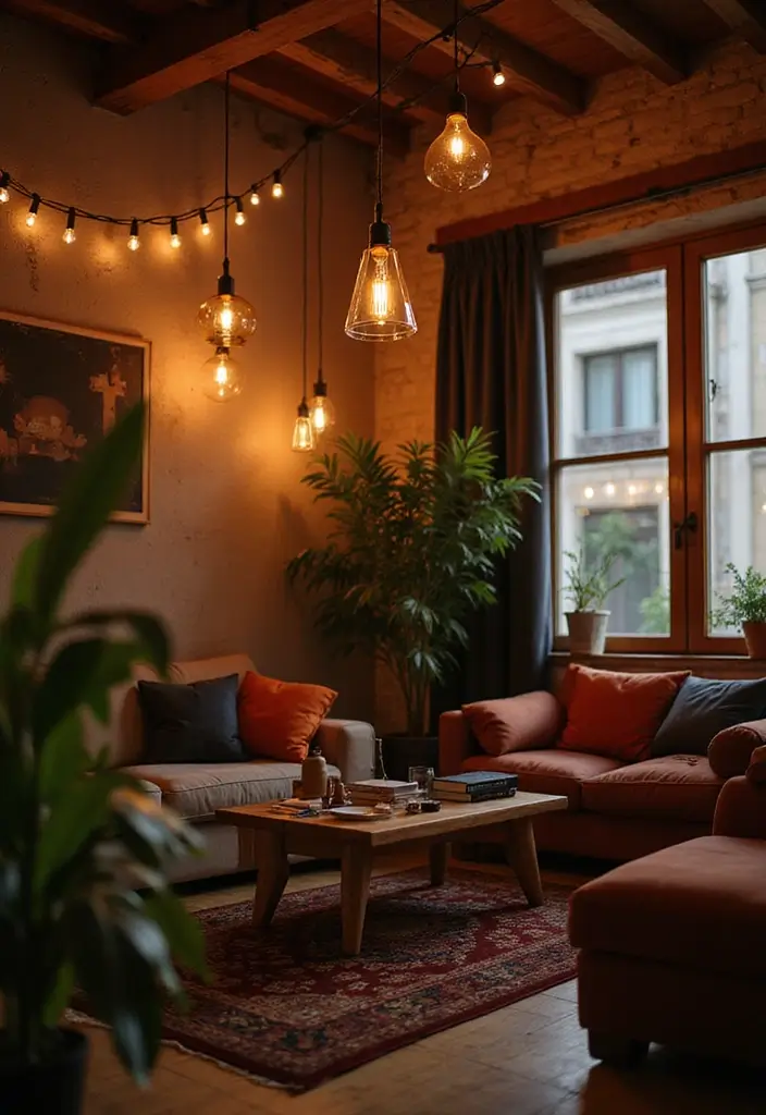 27 Rock n Roll Living Room Ideas That Feel Bold and Vintage - 7. Creative Lighting Solutions