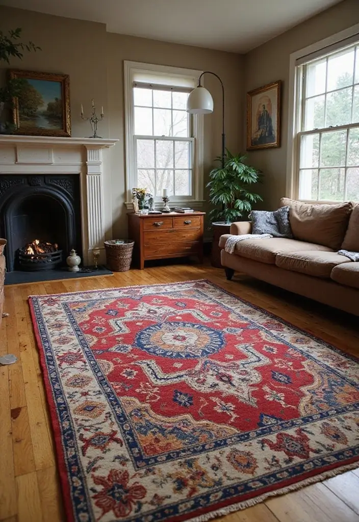 27 Rock n Roll Living Room Ideas That Feel Bold and Vintage - 9. Vintage-inspired Rugs