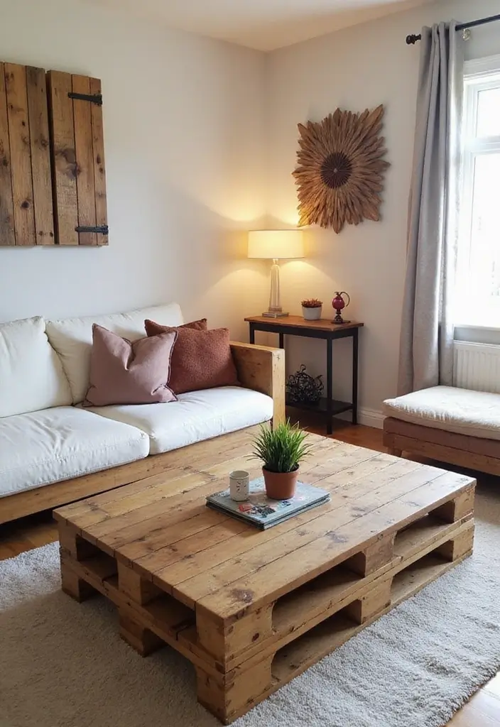 27 Rustic Wall Decor for Living Room Ideas That Add Texture and Charm - 19. Recycled Wooden Pallet Decor