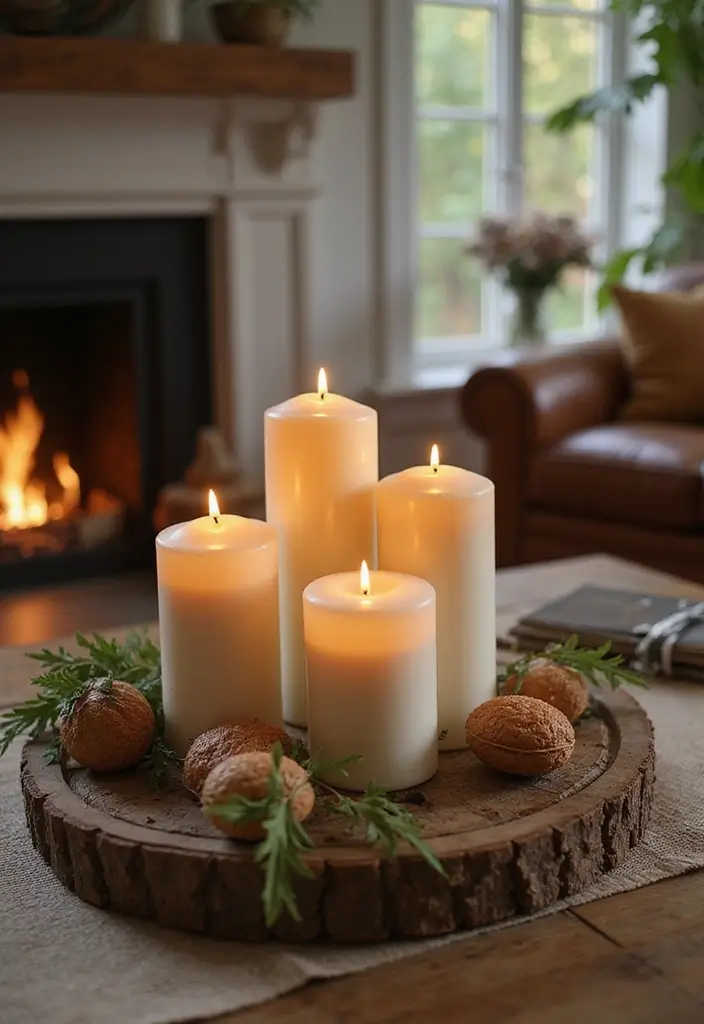 27 Rustic Wall Decor for Living Room Ideas That Add Texture and Charm - 20. Rustic Candle Displays