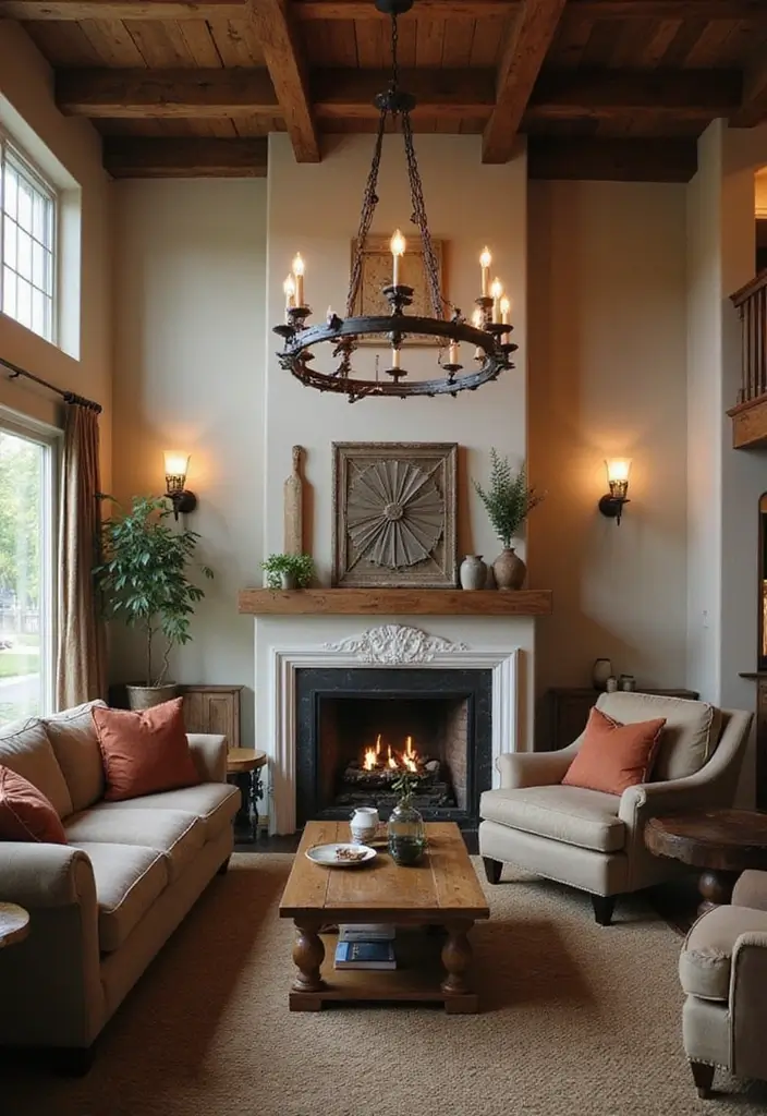 27 Rustic Wall Decor for Living Room Ideas That Add Texture and Charm - 22. Rustic Lighting Fixtures