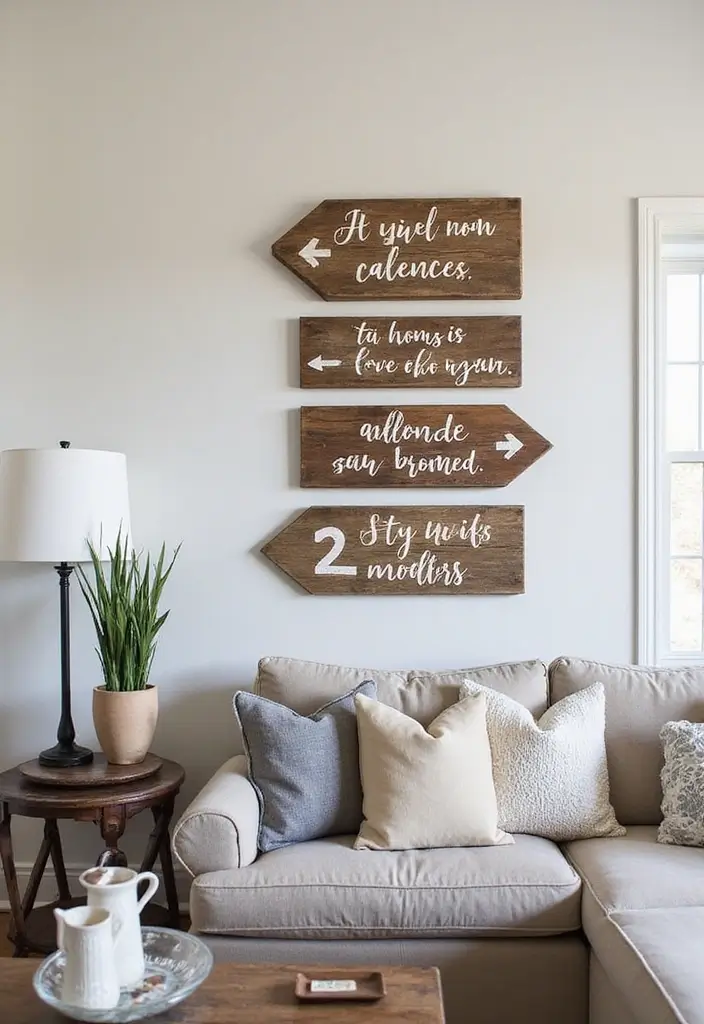 27 Rustic Wall Decor for Living Room Ideas That Add Texture and Charm - 23. Reclaimed Wood Signage