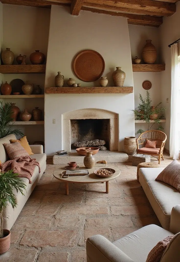 27 Rustic Wall Decor for Living Room Ideas That Add Texture and Charm - 24. Rustic Pottery and Ceramics