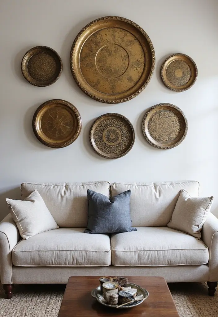 27 Rustic Wall Decor for Living Room Ideas That Add Texture and Charm - 25. Wall-mounted Vintage Trays