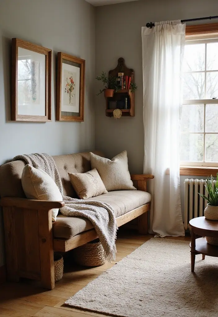 27 Rustic Wall Decor for Living Room Ideas That Add Texture and Charm - 26. Cozy Nook with Rustic Decor