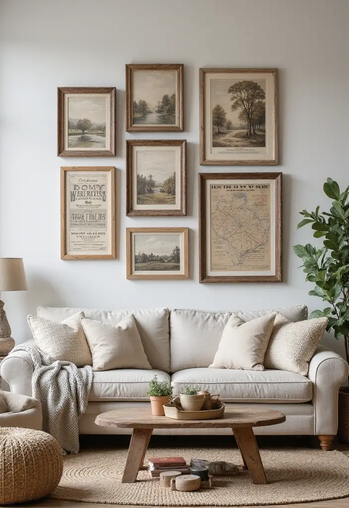 27 Rustic Wall Decor for Living Room Ideas That Add Texture and Charm - 6. Farmhouse Wall Art