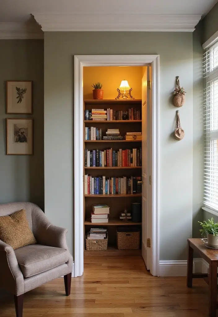 27 Small Living Room Decor on a Budget Ideas That Look Expensive - 26. Convert Closets into Mini Libraries