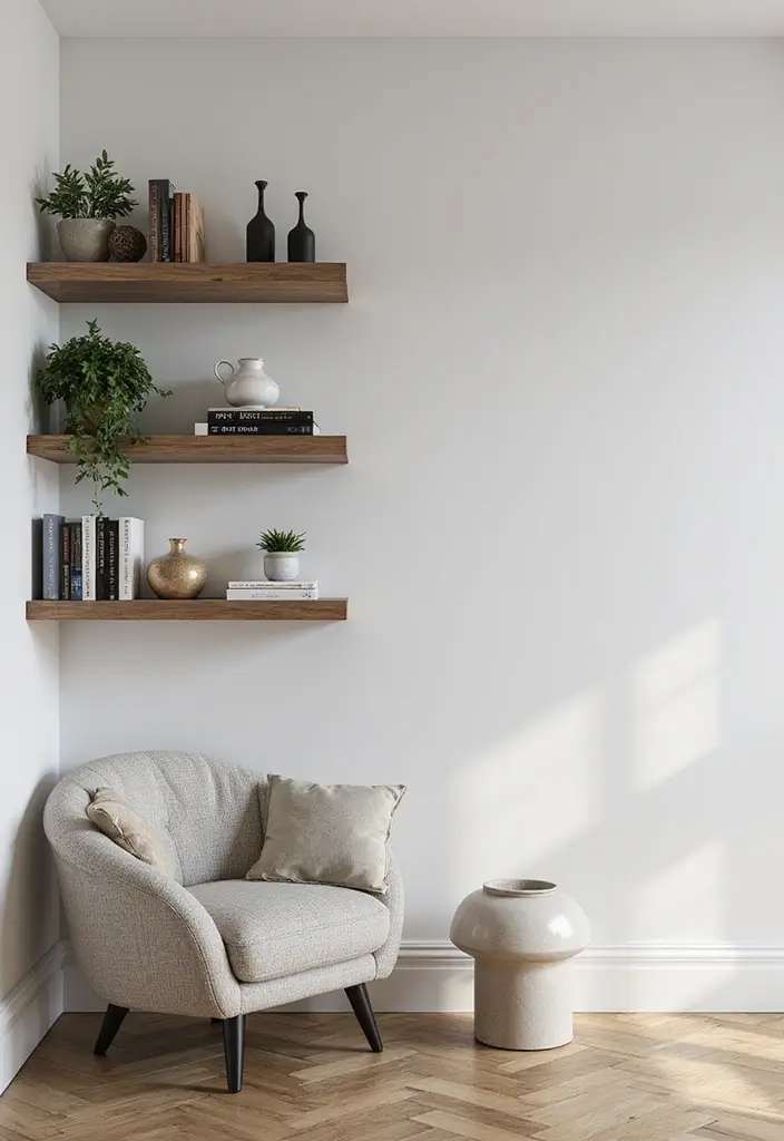 27 Small Living Room Decor on a Budget Ideas That Look Expensive - 7. Minimalist Shelving