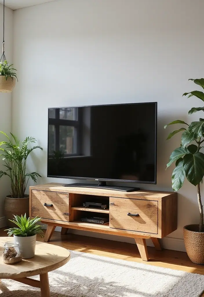 27 TV Stand Living Room Ideas That Look Functional and Sleek - 11. Nature-Inspired Units