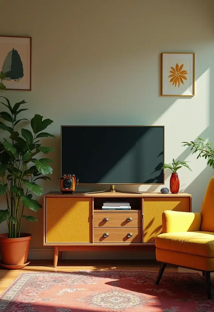 27 TV Stand Living Room Ideas That Look Functional and Sleek - 18. Retro TV Stands