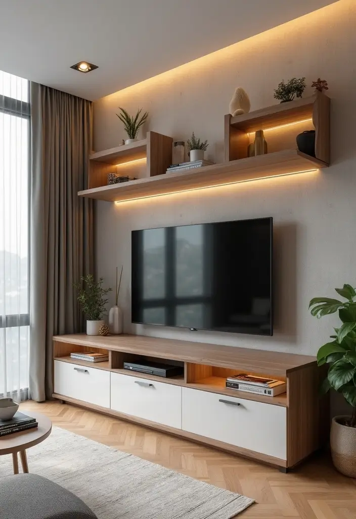 27 TV Stand Living Room Ideas That Look Functional and Sleek - 21. Space-Saving Designs