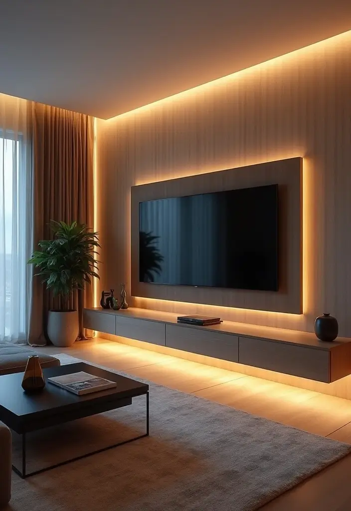 27 TV Stand Living Room Ideas That Look Functional and Sleek - 24. Contemporary Floating TV Frames