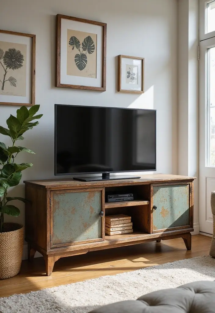 27 TV Stand Living Room Ideas That Look Functional and Sleek - 5. Vintage-Inspired Stands