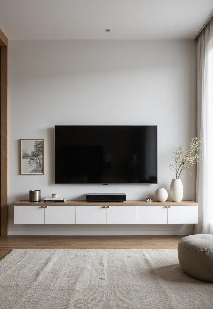 27 TV Stand Living Room Ideas That Look Functional and Sleek - 8. Minimalist Floating Cabinets
