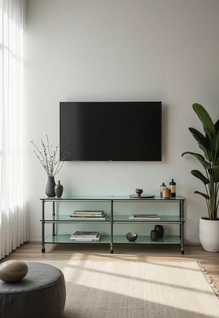 27 TV Stand Living Room Ideas That Look Functional and Sleek - 9. Glass TV Stands