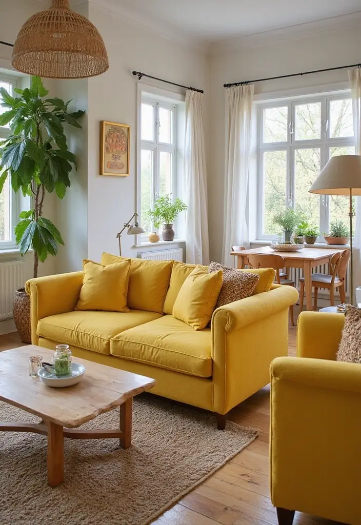 27 Yellow Living Room Ideas That Feel Cheerful and Bright - 17. Upcycled Yellow Decor