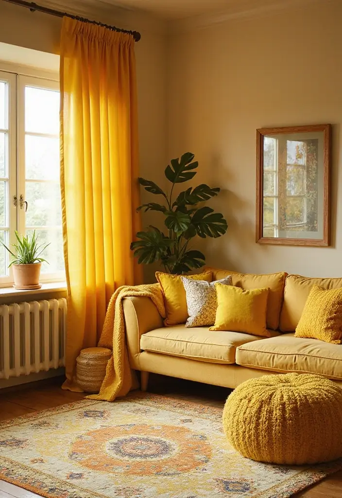 27 Yellow Living Room Ideas That Feel Cheerful and Bright - 18. Yellow Patterns and Textures