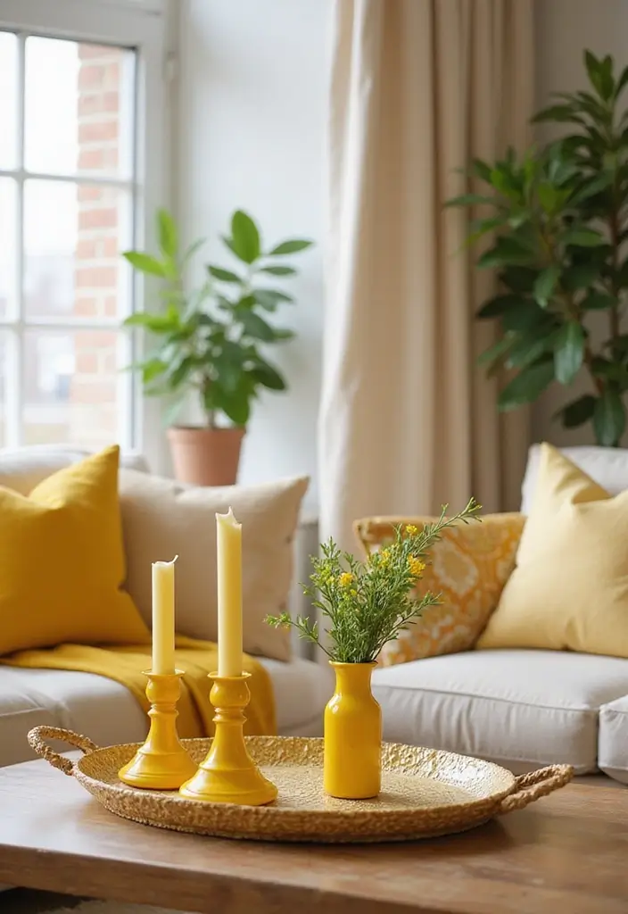 27 Yellow Living Room Ideas That Feel Cheerful and Bright - 19. Yellow Accent Decor