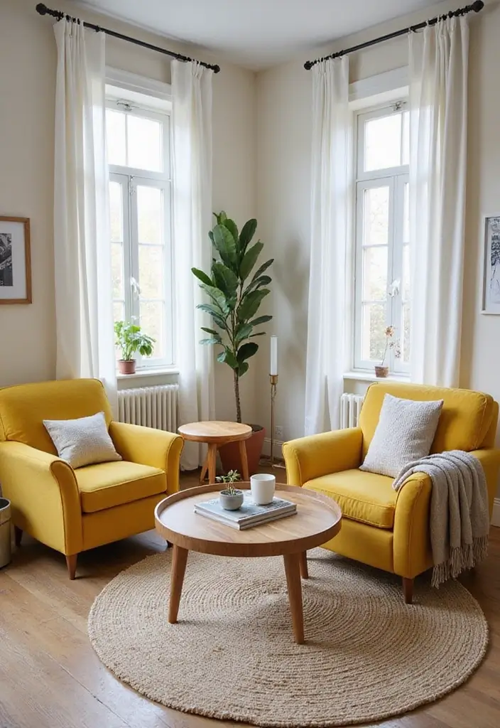 27 Yellow Living Room Ideas That Feel Cheerful and Bright - 2. Bright Yellow Accent Chairs