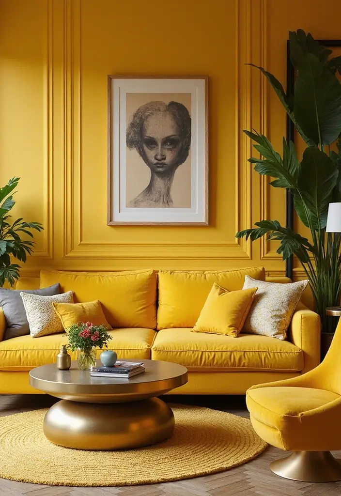 27 Yellow Living Room Ideas That Feel Cheerful and Bright - 24. Blending Yellow with Metallics