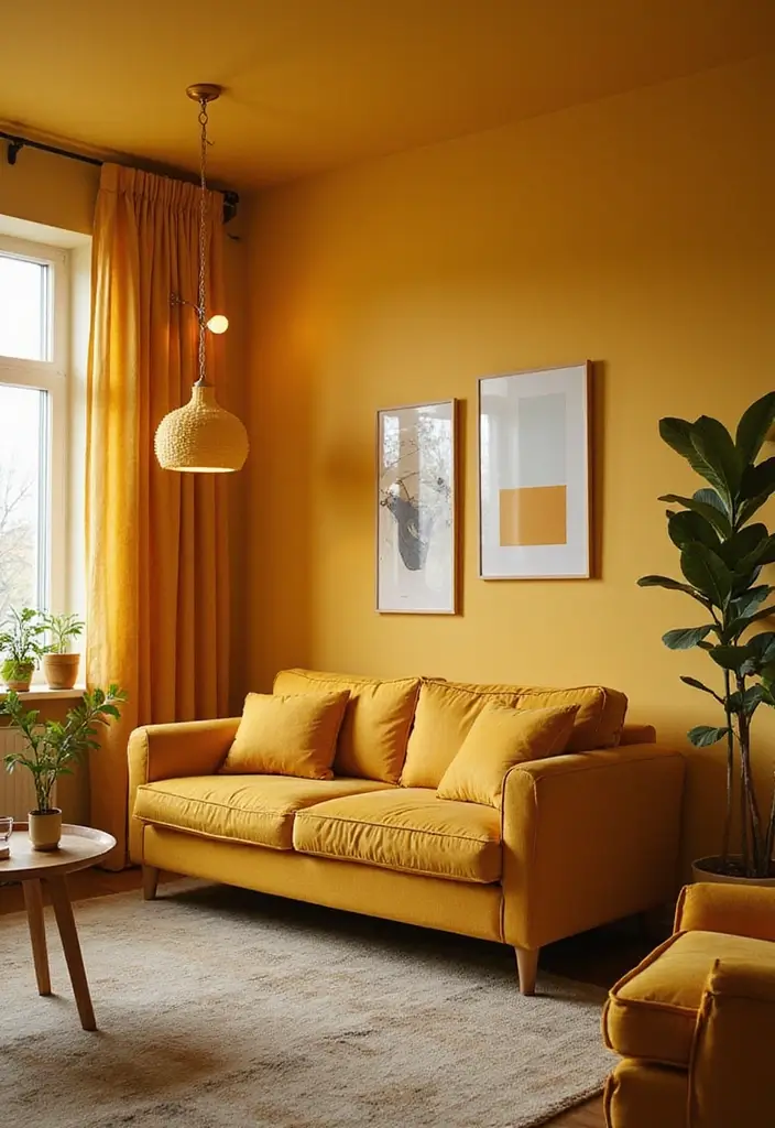 27 Yellow Living Room Ideas That Feel Cheerful and Bright - 9. Cheerful Lighting Fixtures