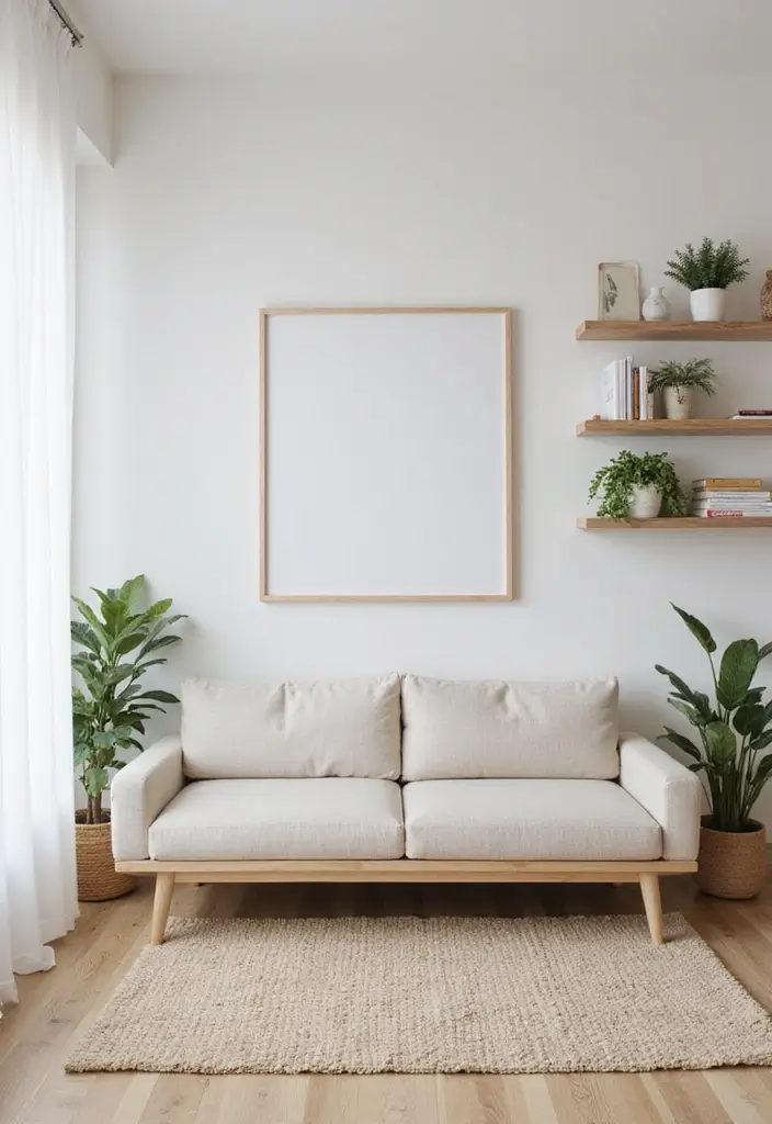 28 College Living Room Apartment Ideas That Are Budget Friendly and Stylish - 10. Minimalist Wall Decor