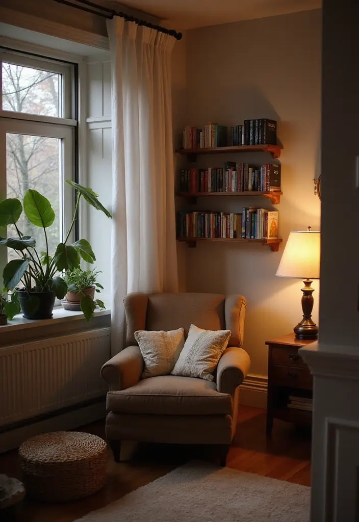 28 College Living Room Apartment Ideas That Are Budget Friendly and Stylish - 12. Cozy Reading Nook