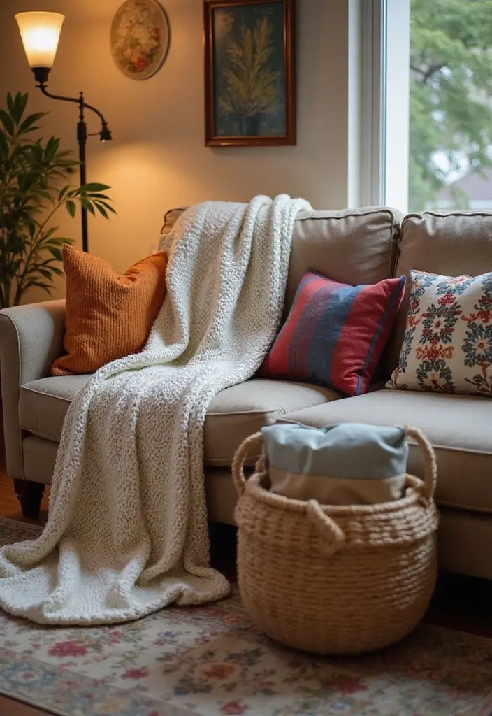 28 College Living Room Apartment Ideas That Are Budget Friendly and Stylish - 3. Cozy Textiles